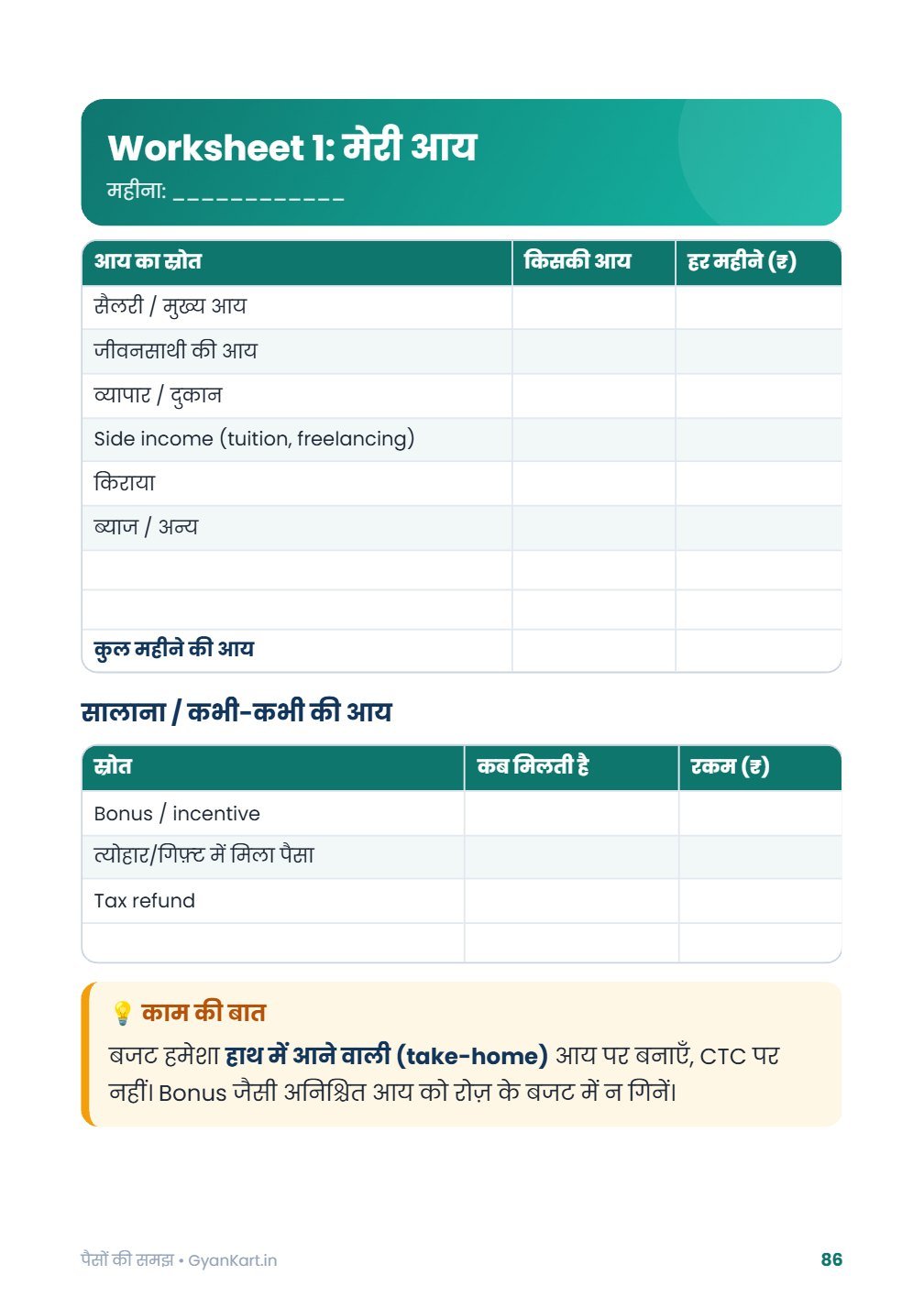 Worksheet 1: मेरी आय — eBook का असली पेज